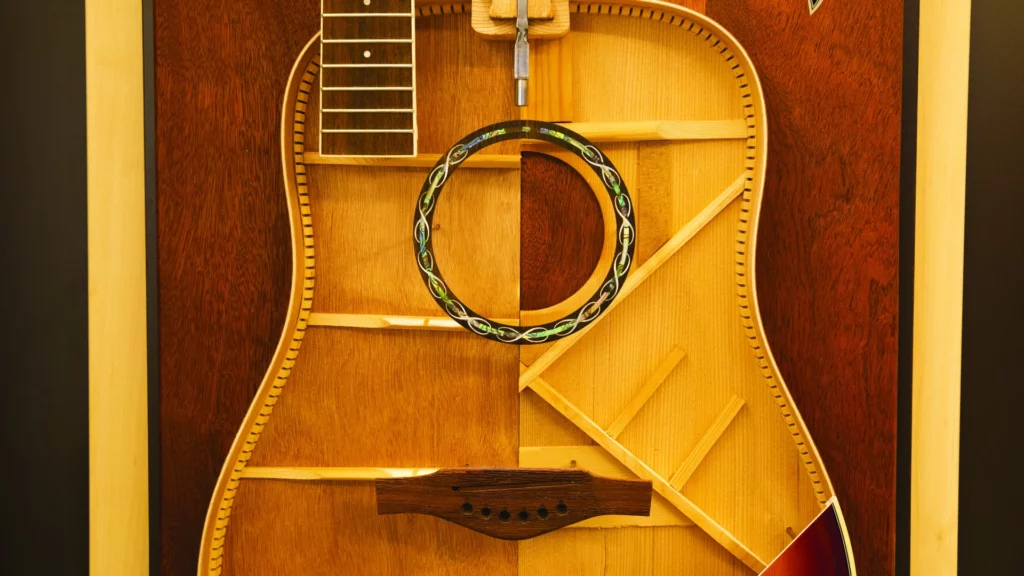 Fotografia che mostra la struttura interna di una chitarra